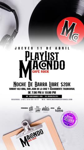 Barra libre jueves 11 de abril 2024, Macondo Café Rock, avenida Santander Manizales